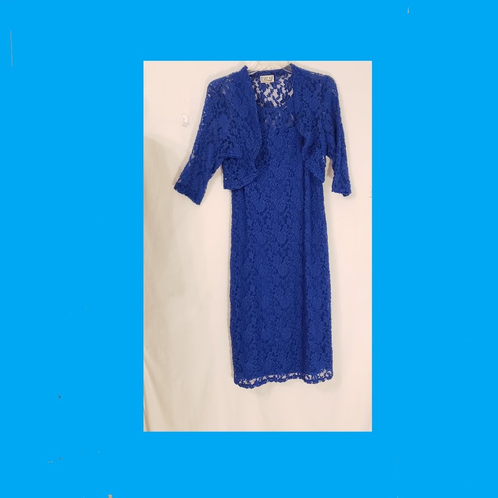 Robbie Bee Blue Floral Lace Dress - XL